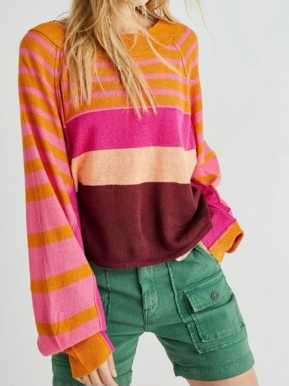 Free People “Block Party” Linen + Cotton Cropped Pullover